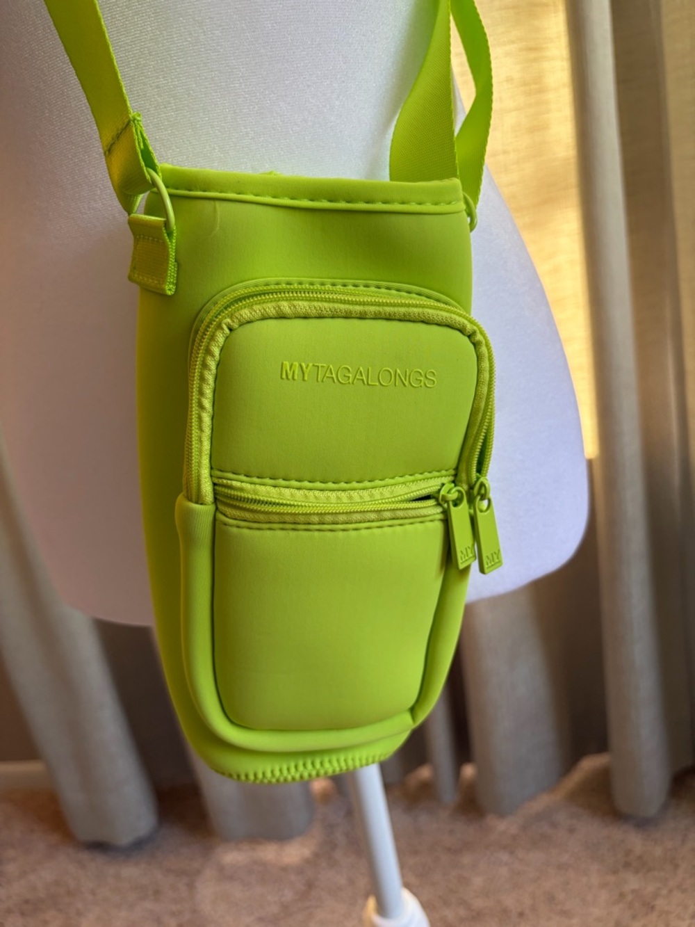 MyTagAlongs Neon Green Crossbody Water Bottle Tote